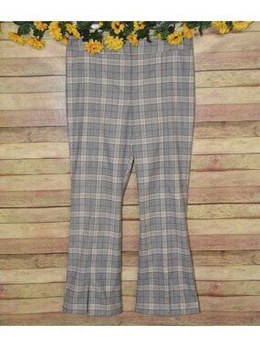 Gianni Bini Brown Plaid Straight Trousers Pants Size 12 Slit Hems Career Retro